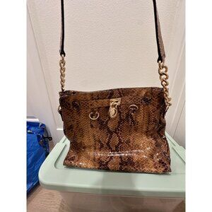 Michael Kors Hamilton Sand Snakeskin Leather Adjustable Strap Satchel Bag